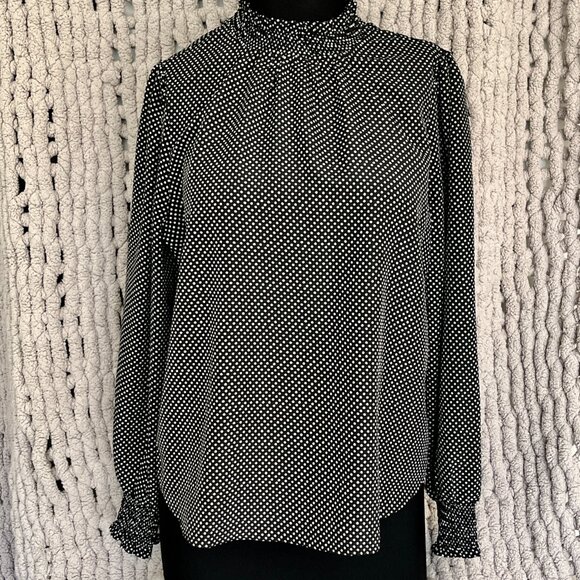 Vintage Inspired Pleione Black & White Polka Dot Ruffle Blouse Size Medium - Picture 4 of 12